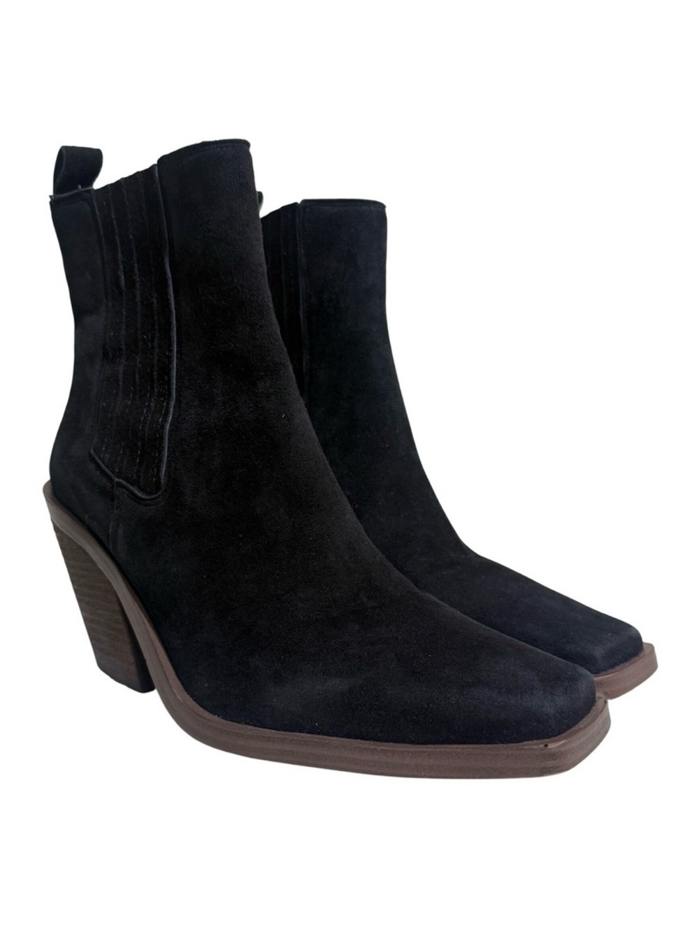 Vince Camuto Black Suede Booties‎ Leather Heels Chelsea Boots Fall Shoes Size 8